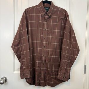 Brooks Brothers Country Club Brown Windowpane Button Down Dress Shirt Sz Medium